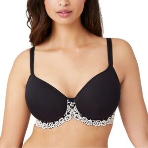 Wacoal Embrace Lace T-Shirt Bra Black 38G Floral Trim Underwire Seamless 853191